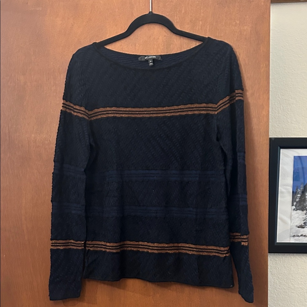 St. John Black/Navy and Brown Textured Sweatshirt